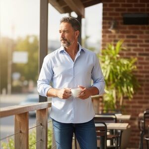 French cuff - Blue Men's Dress Shirt